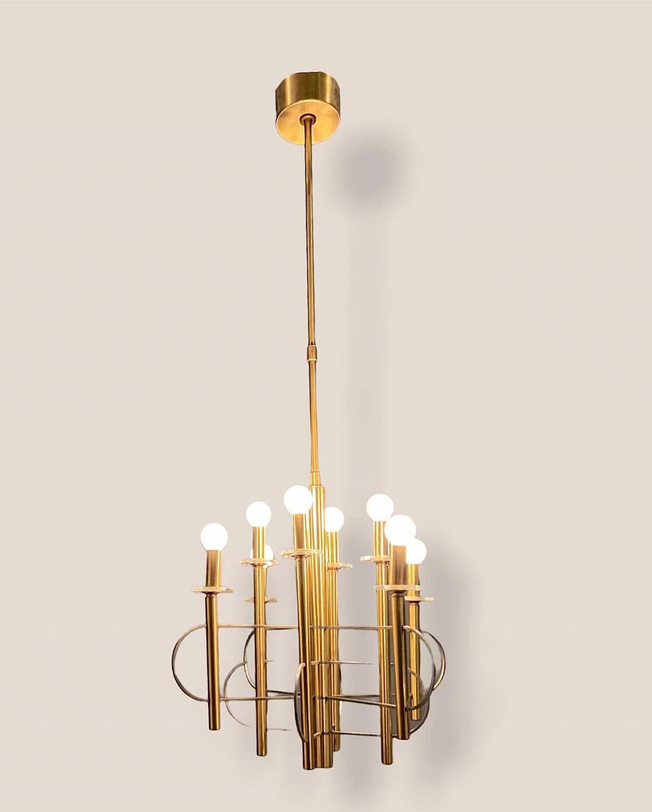 Brass and chrome chandelier by Gaetano Sciolari, 1970s 1220506