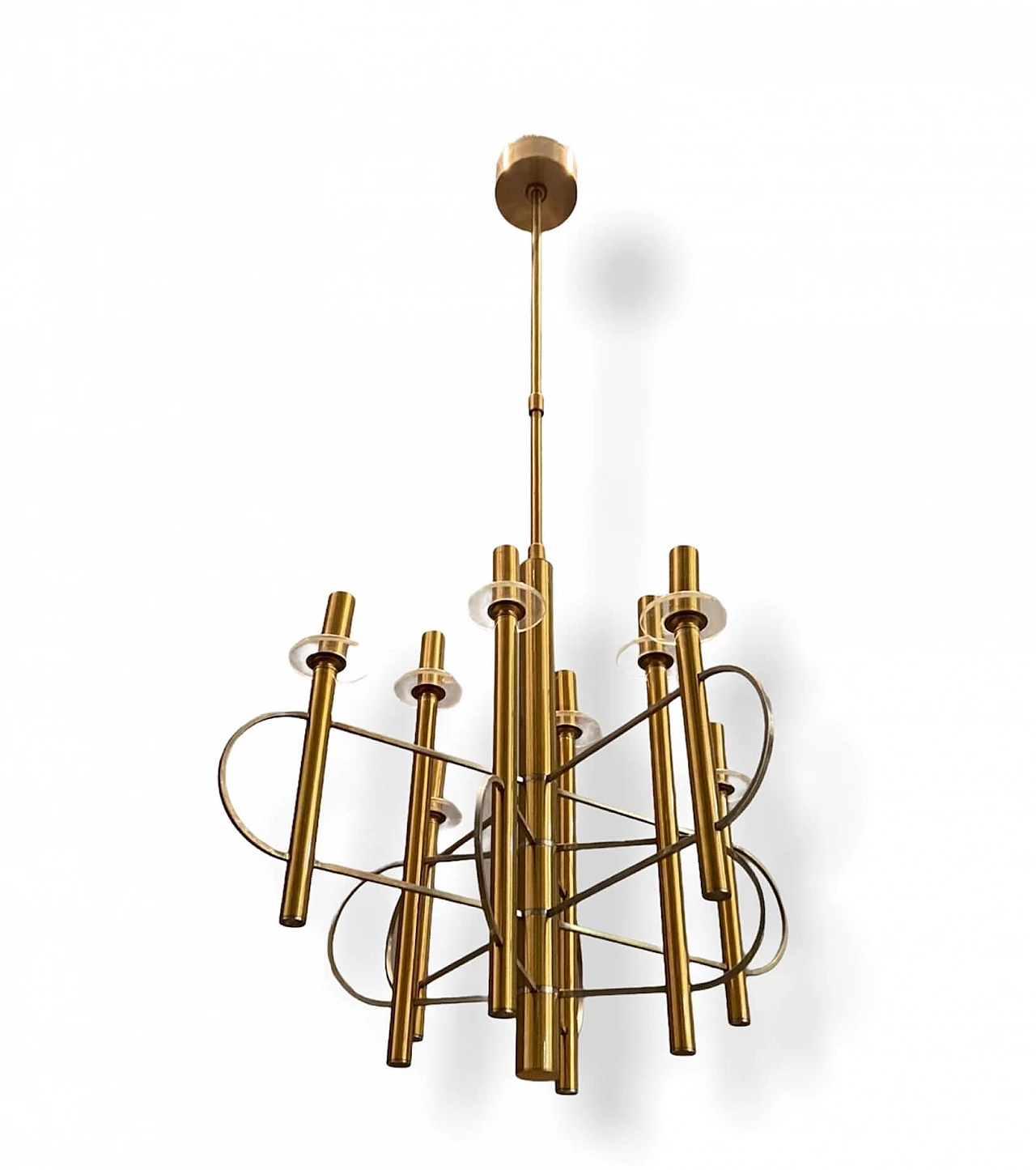 Brass and chrome chandelier by Gaetano Sciolari, 1970s 1220508