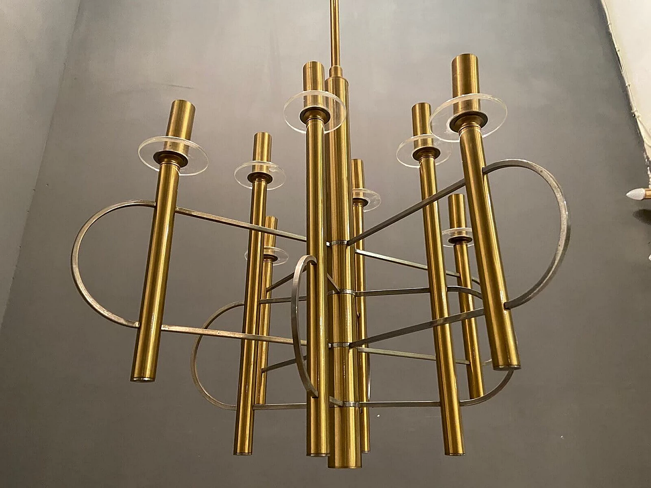 Brass and chrome chandelier by Gaetano Sciolari, 1970s 1220509