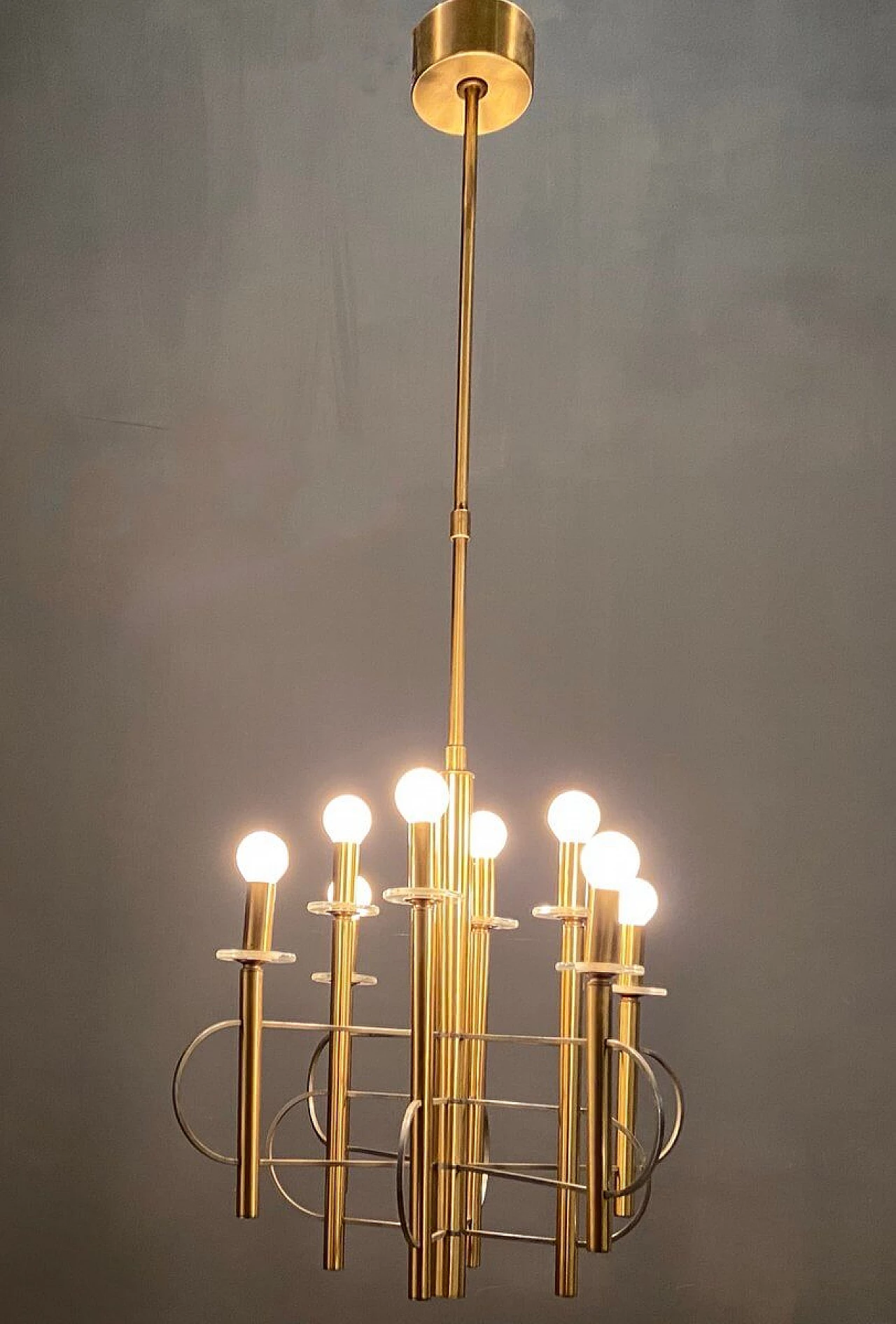 Brass and chrome chandelier by Gaetano Sciolari, 1970s 1220510
