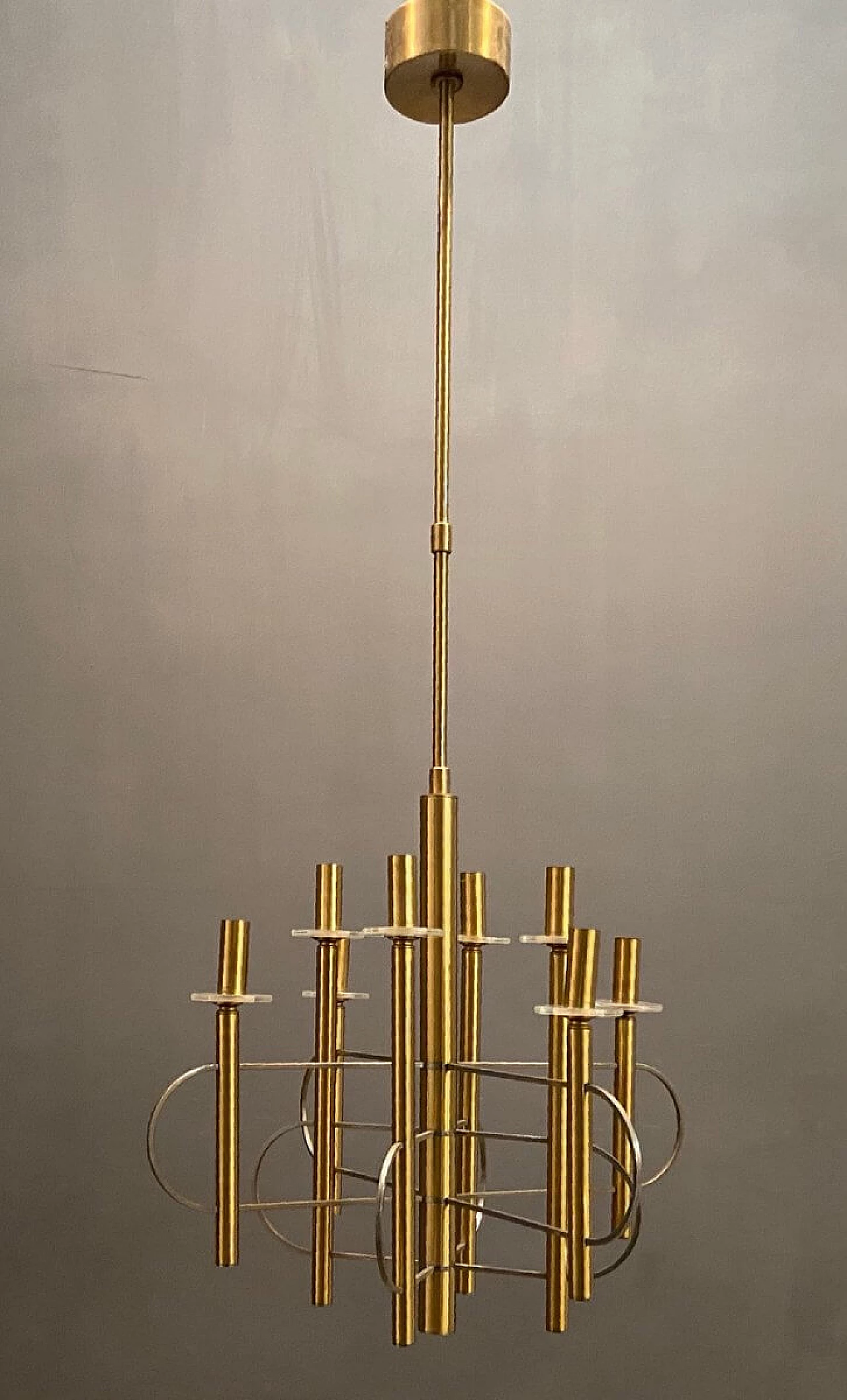 Brass and chrome chandelier by Gaetano Sciolari, 1970s 1220512