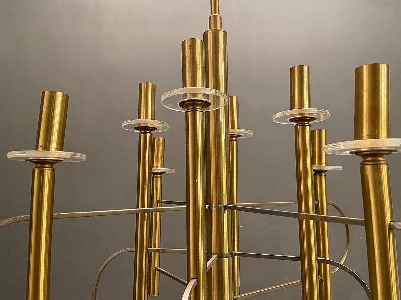 Brass and chrome chandelier by Gaetano Sciolari, 1970s 1220513