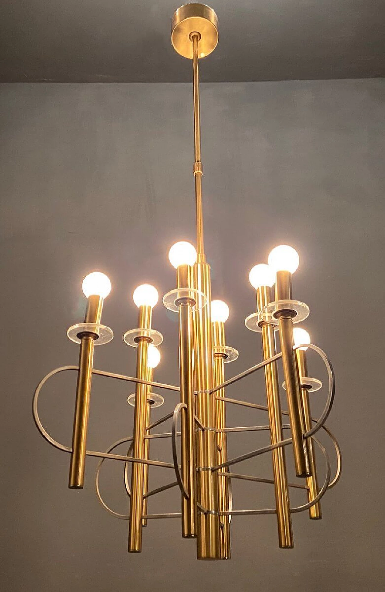 Brass and chrome chandelier by Gaetano Sciolari, 1970s 1220516