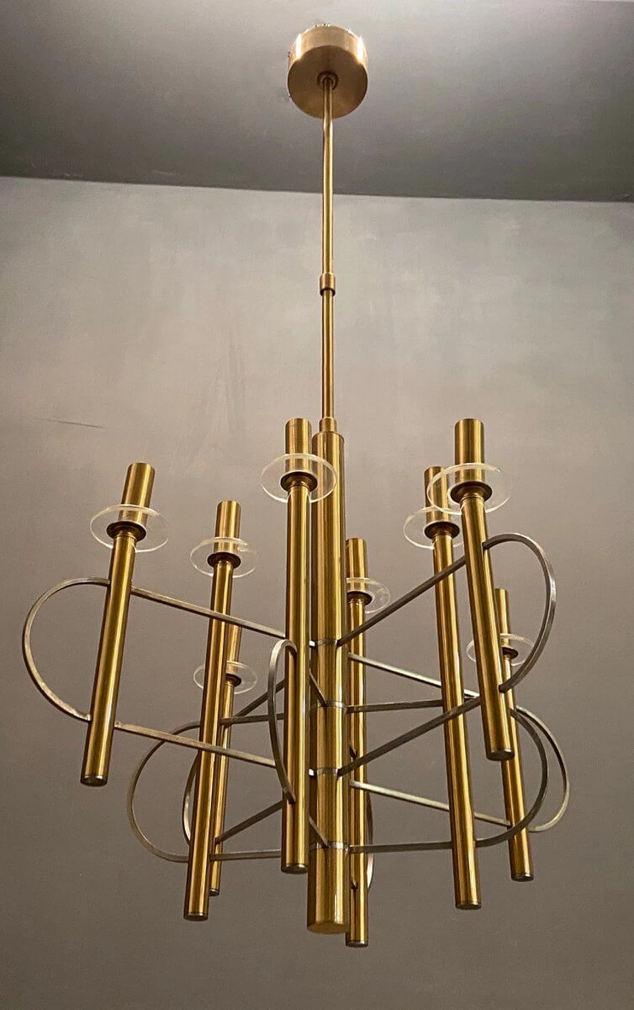 Brass and chrome chandelier by Gaetano Sciolari, 1970s 1220517