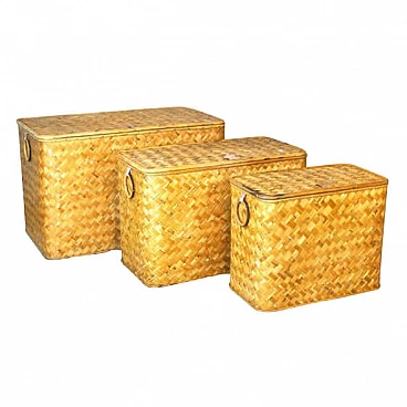 3 Wicker containers with brass handles, 60s