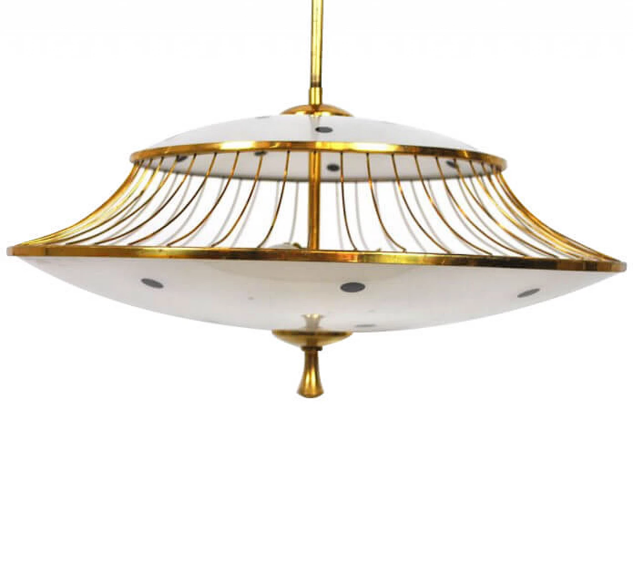 Chandelier in brass and frosted glass, 50s 1220664