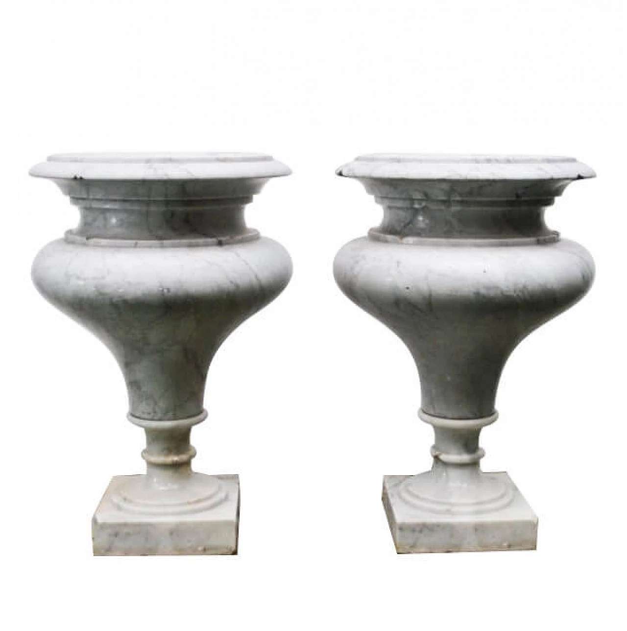 Pair of vases in Carrara marble, 80s 1220670