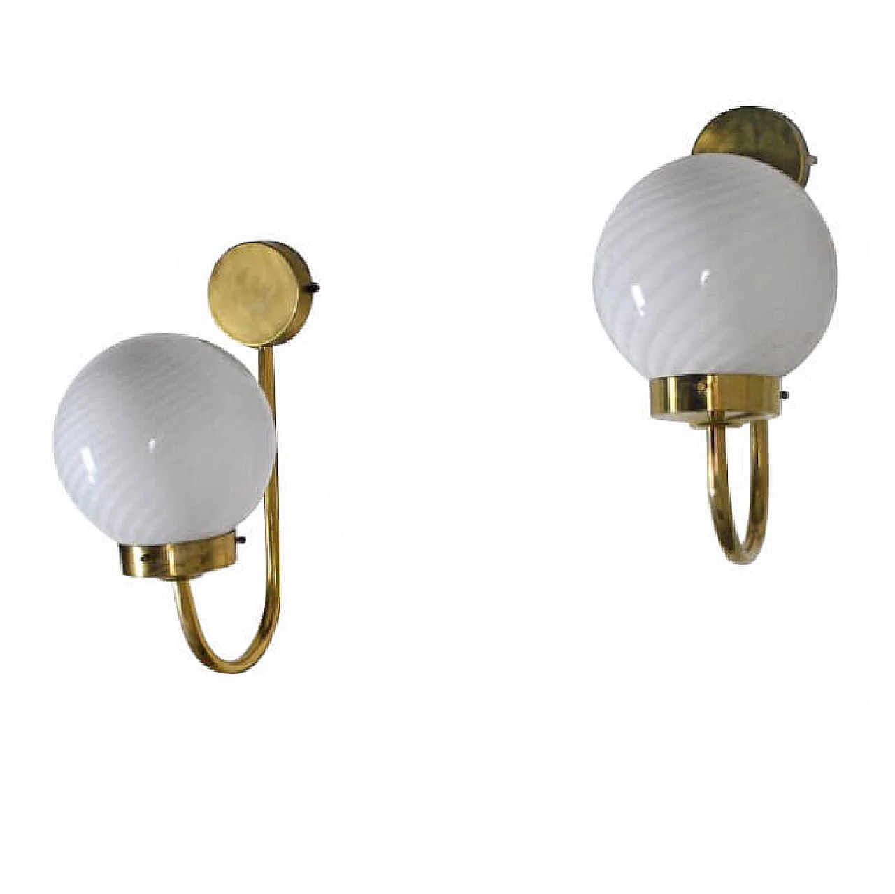 Pair of wall lamps in brass and opaline glass, 60s 1220736