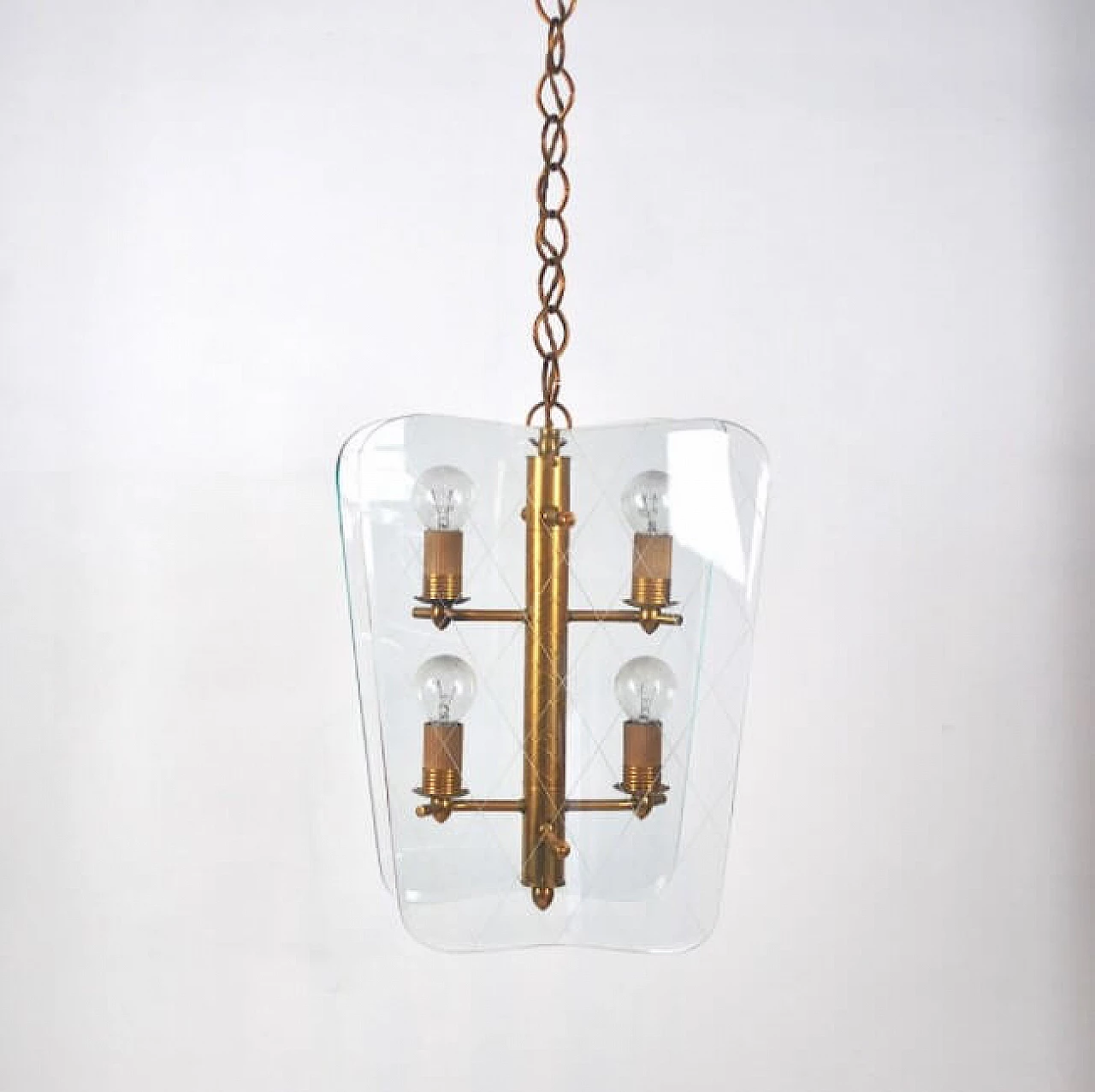Chandelier in brass and glass, 40s 1220919