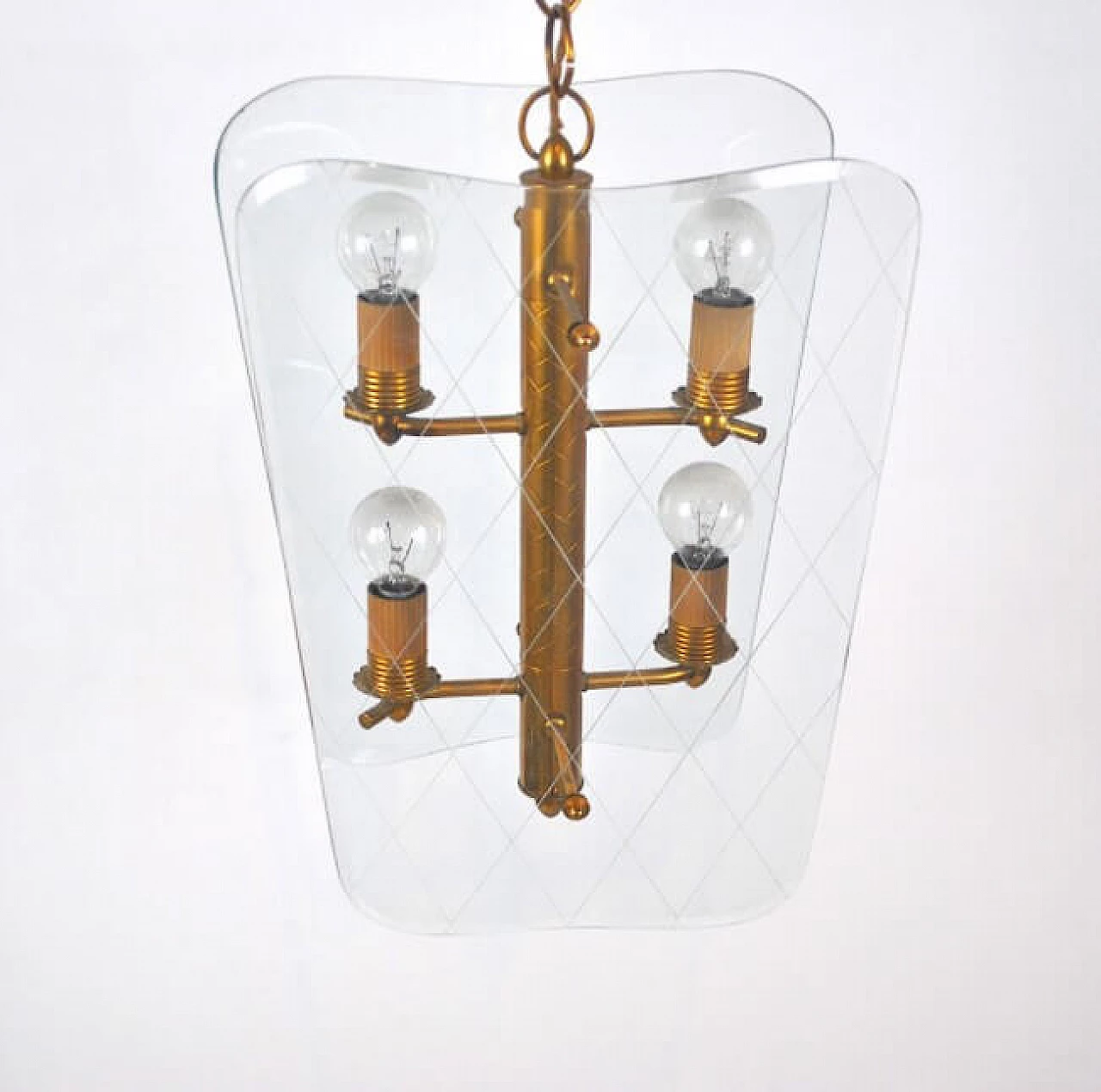 Chandelier in brass and glass, 40s 1220921