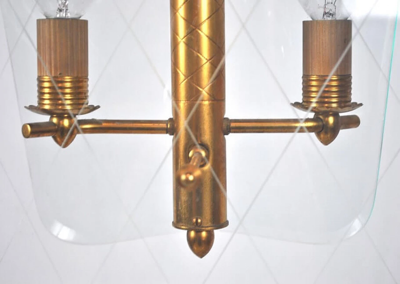 Chandelier in brass and glass, 40s 1220922