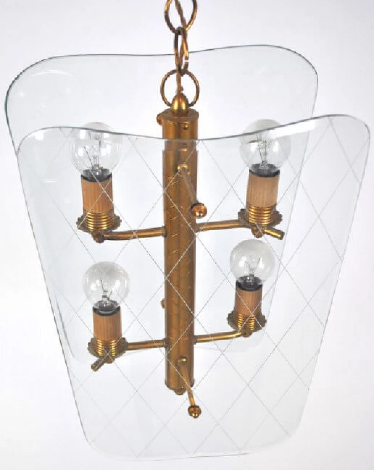 Chandelier in brass and glass, 40s 1220923