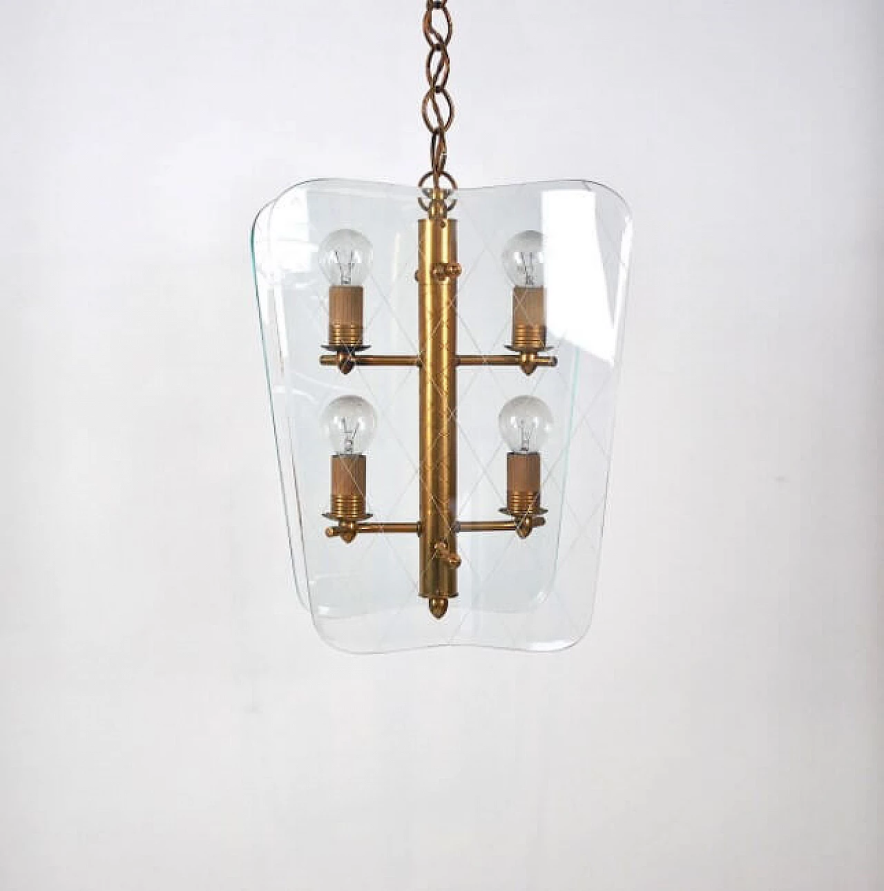 Chandelier in brass and glass, 40s 1220925