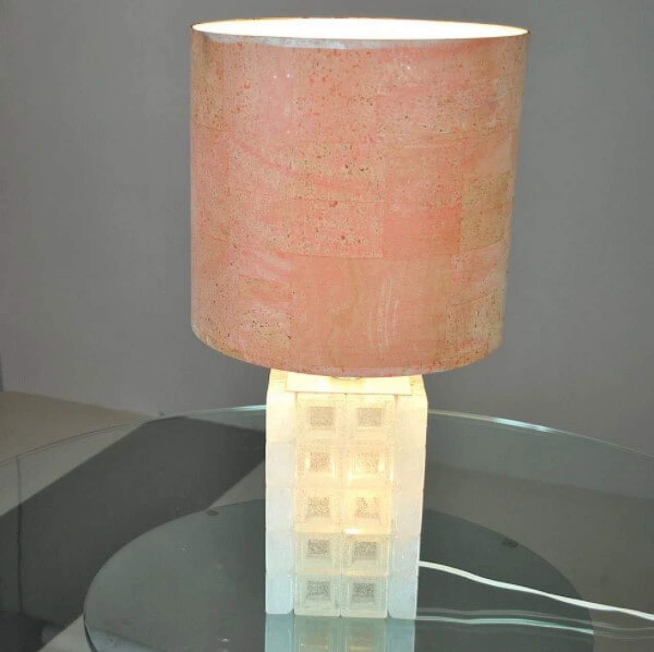 Lampada da tavolo in vetro modellato e sughero di Albano Poli per Poliarte, anni '70 1221094