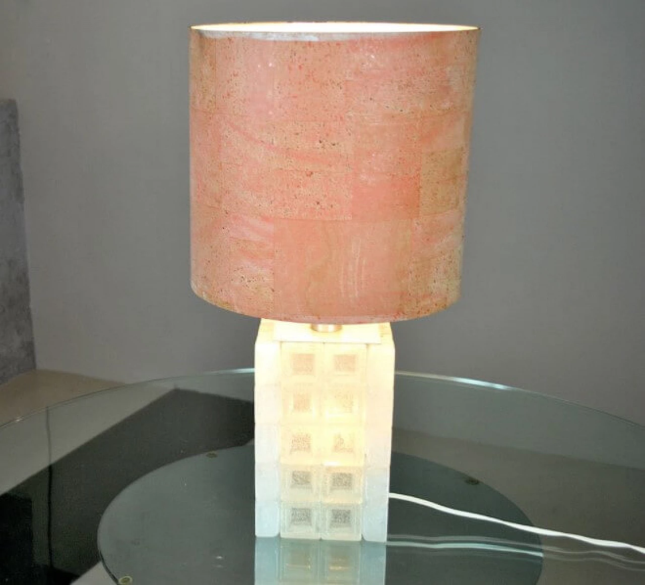 Lampada da tavolo in vetro modellato e sughero di Albano Poli per Poliarte, anni '70 1221097