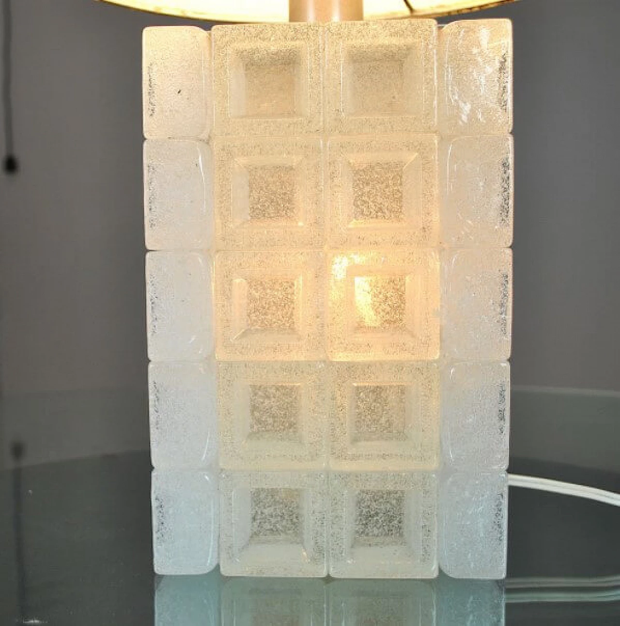 Lampada da tavolo in vetro modellato e sughero di Albano Poli per Poliarte, anni '70 1221098
