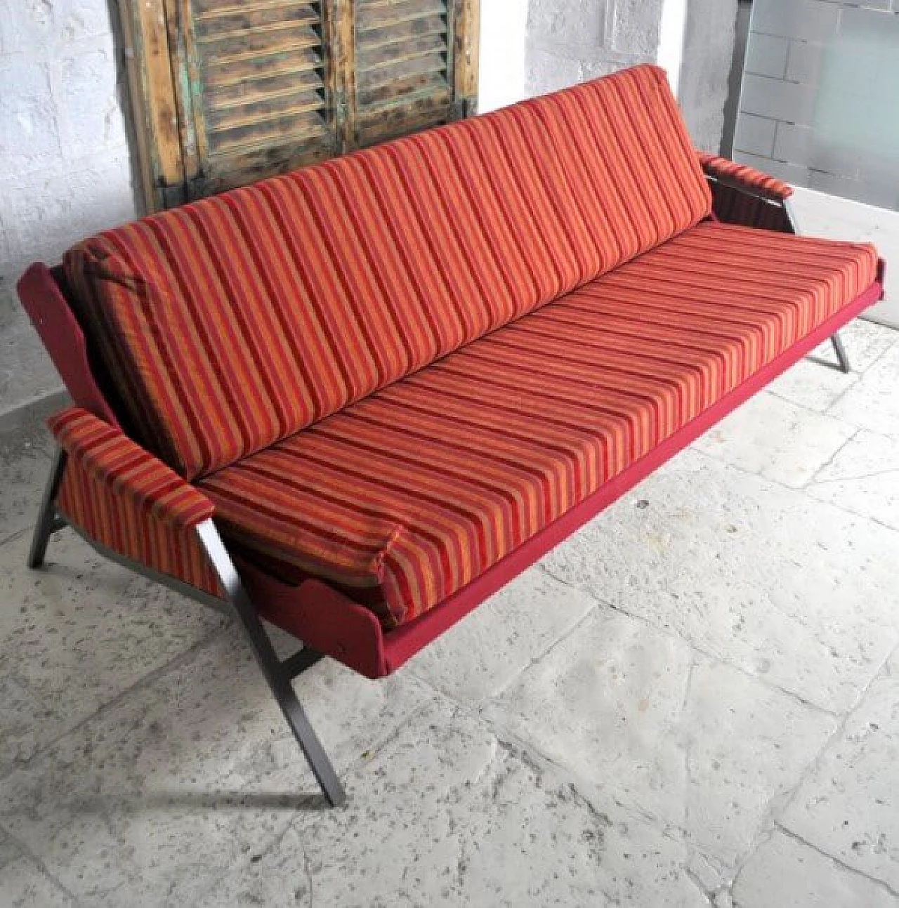 Sofa in iron and wood, 60s 1221102
