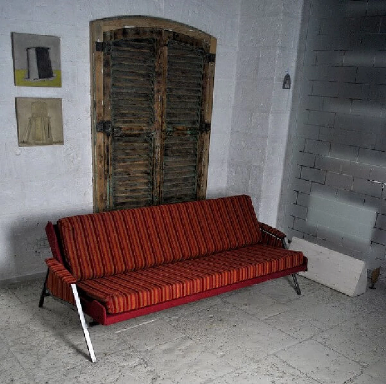 Sofa in iron and wood, 60s 1221105
