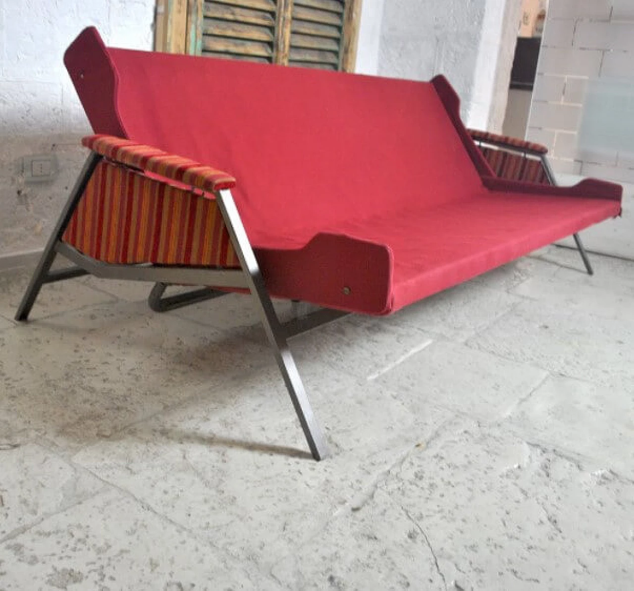 Sofa in iron and wood, 60s 1221108