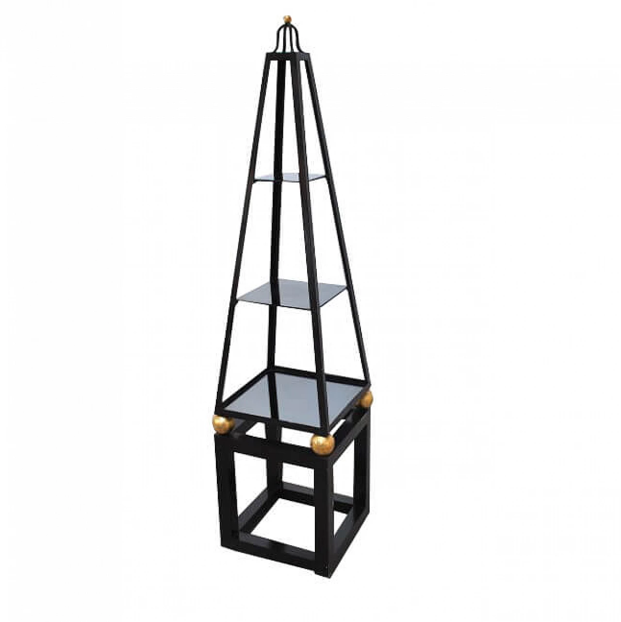 Pyramid-shaped bookcase in lacquered steel and smoked glass, 60s 1221207