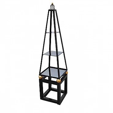 Pyramid-shaped bookcase in lacquered steel and smoked glass, 60s