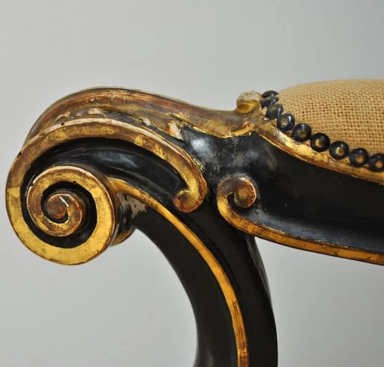 Pair of armchairs and wooden footrest in wood and fabric, '800 1221267