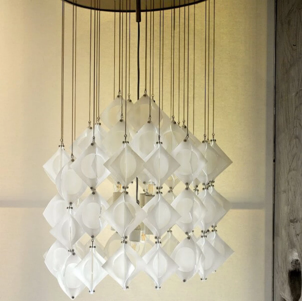 Chandelier in aluminum and opaline glass by Mazzega, 60s 1221310