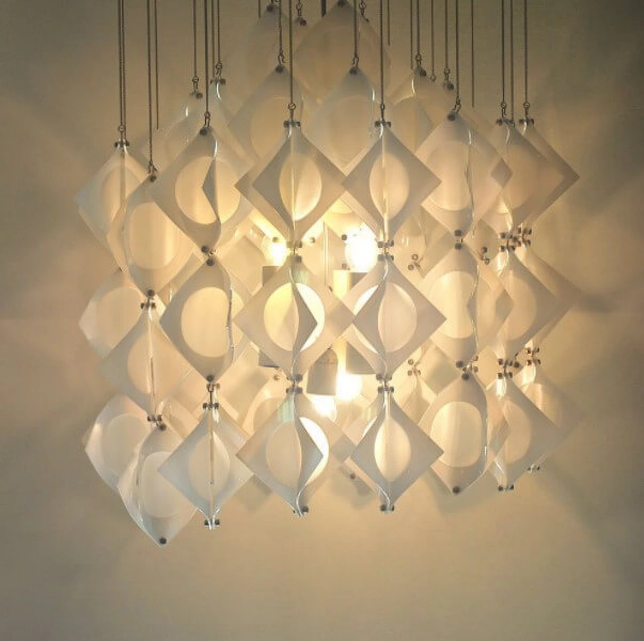Chandelier in aluminum and opaline glass by Mazzega, 60s 1221312