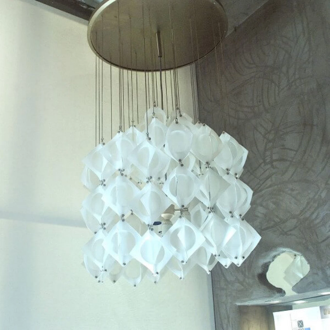 Chandelier in aluminum and opaline glass by Mazzega, 60s 1221313