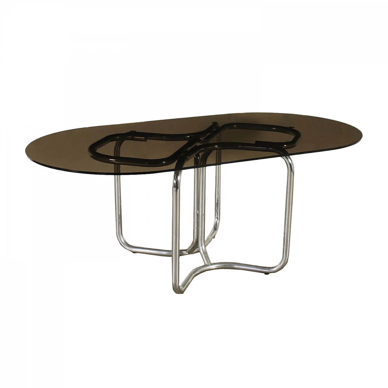 Table in chromed metal and smoked glass, 70s 1221419