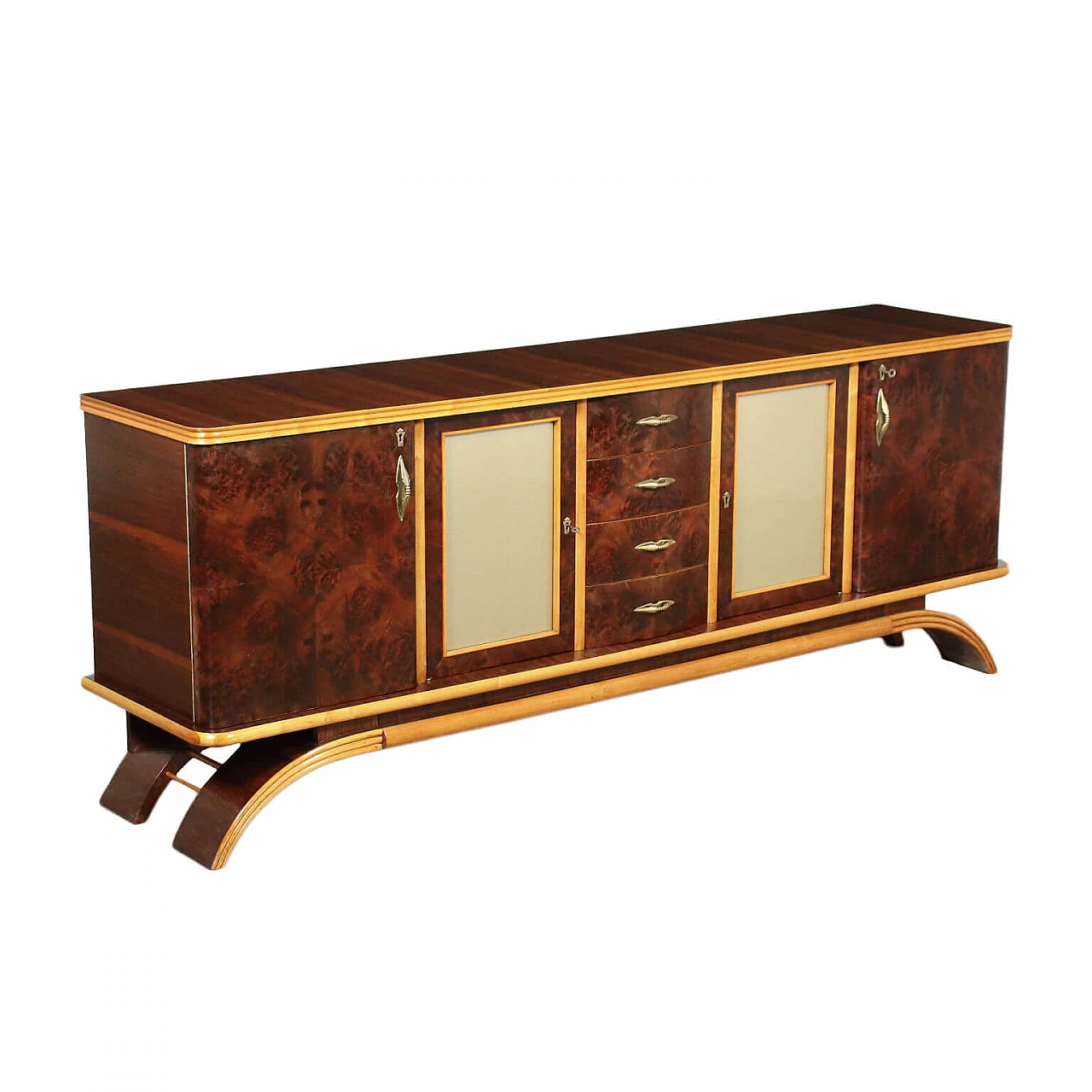 Sideboard in walnut briar and glass, 40s 1221494