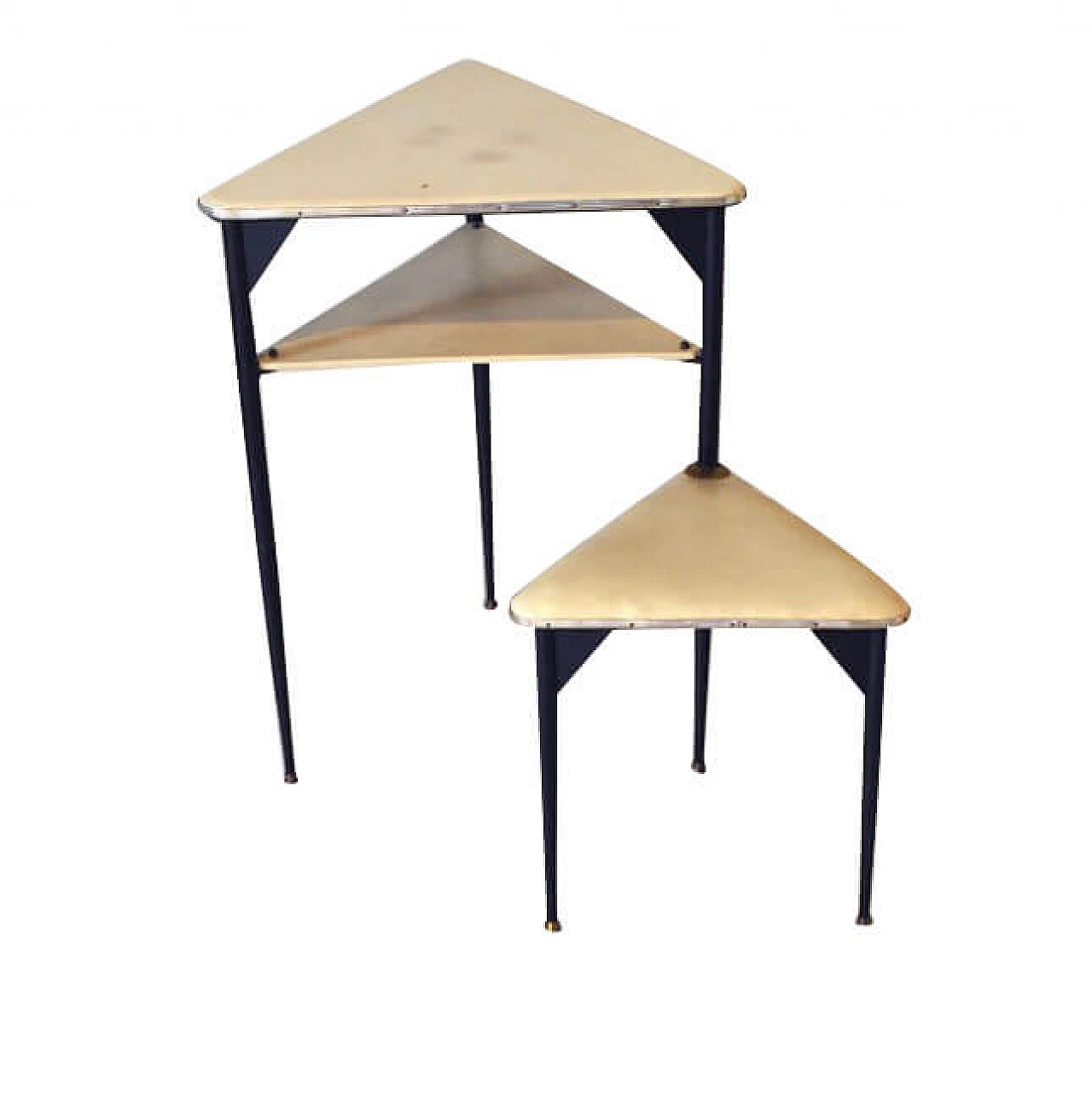 Triangular iron and eco-leather corner table, 60s 1221520