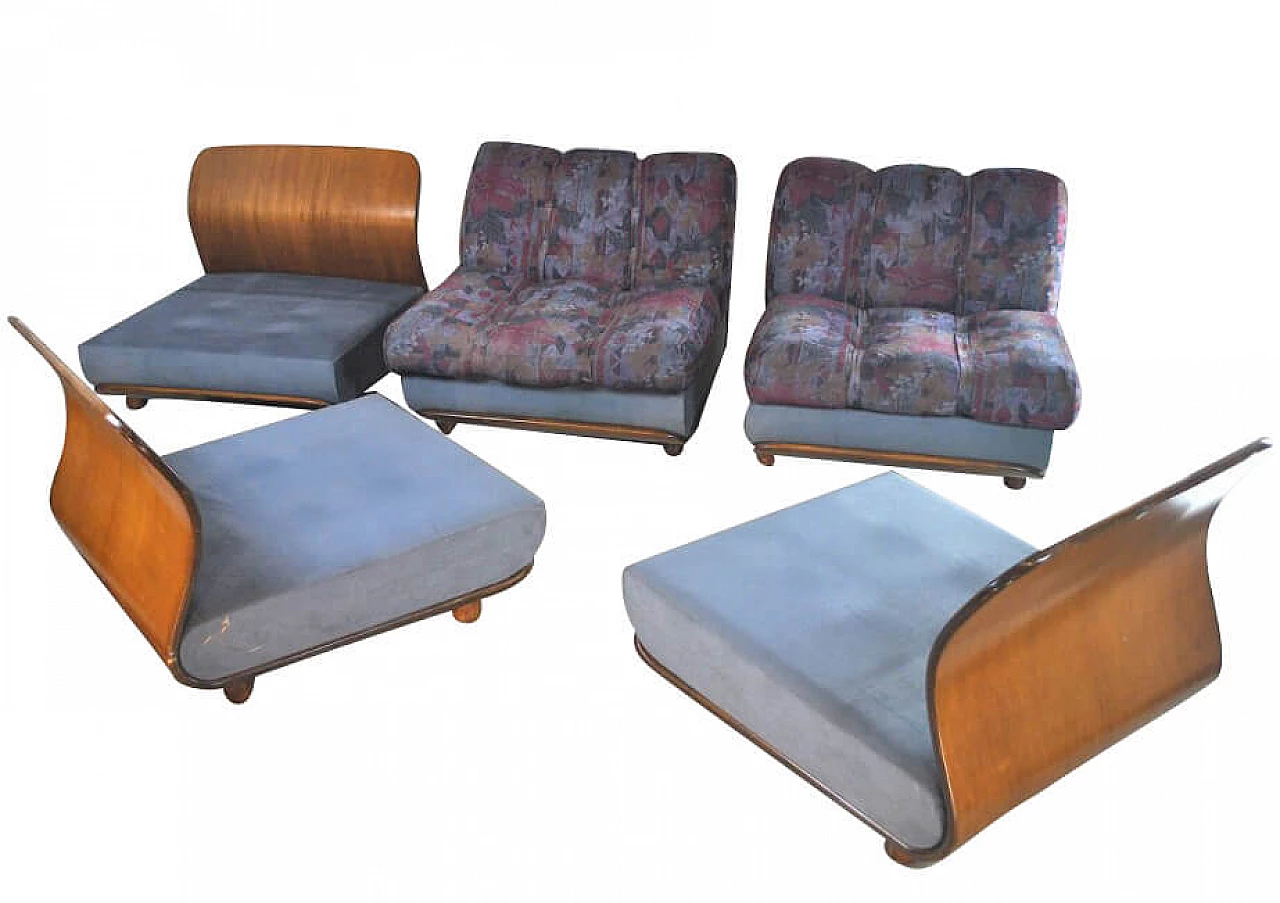 5 Armchairs in curved wood, 50s 1221529