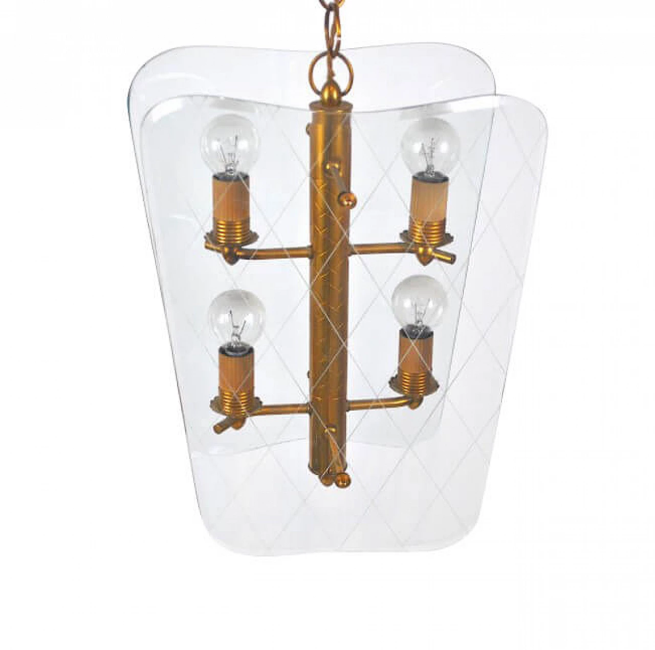 Chandelier in brass and glass, 40s 1221589