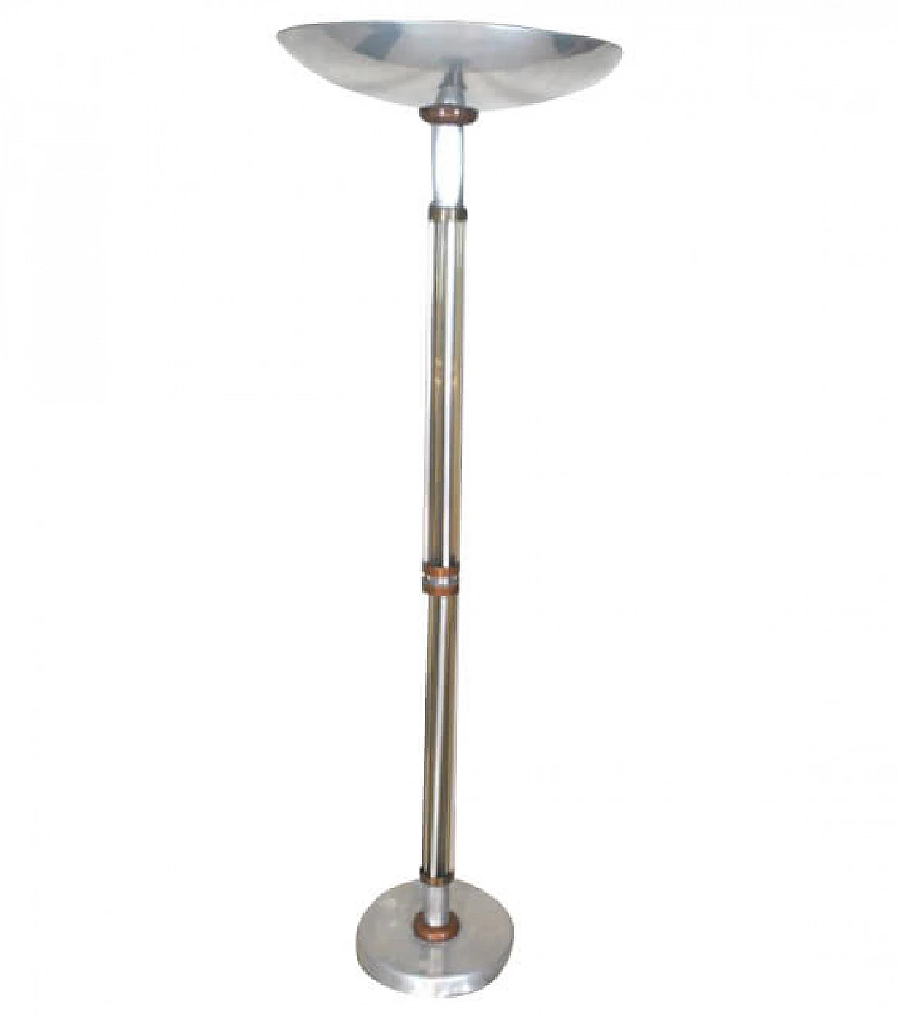 Floor lamp in aluminum, glass and copper, 40s 1221599