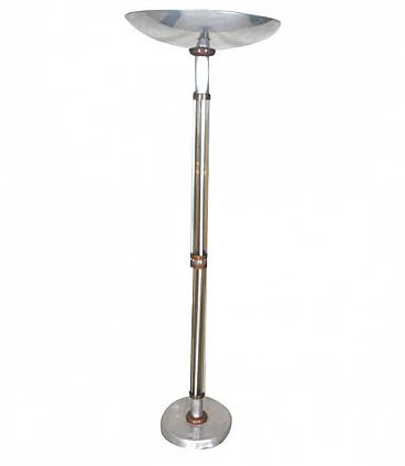 Floor lamp in aluminum, glass and copper, 40s