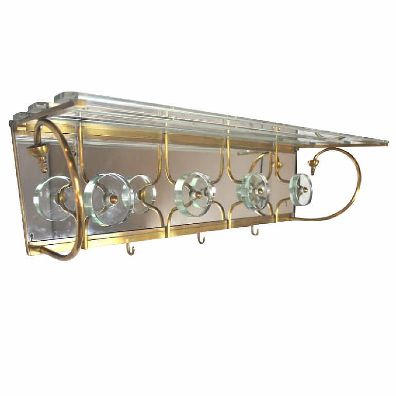 Wall-mounted coat rack in brass and crystal, 50s 1221617