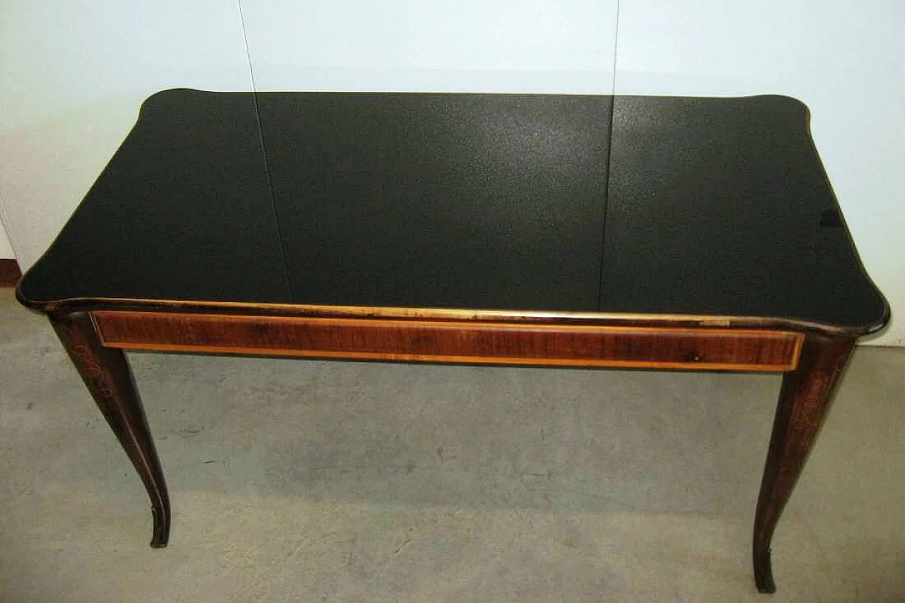 Tavolo rettangolare con piano in vetro nero, anni '60 1221620