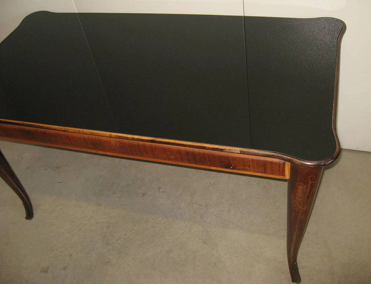 Tavolo rettangolare con piano in vetro nero, anni '60 1221626
