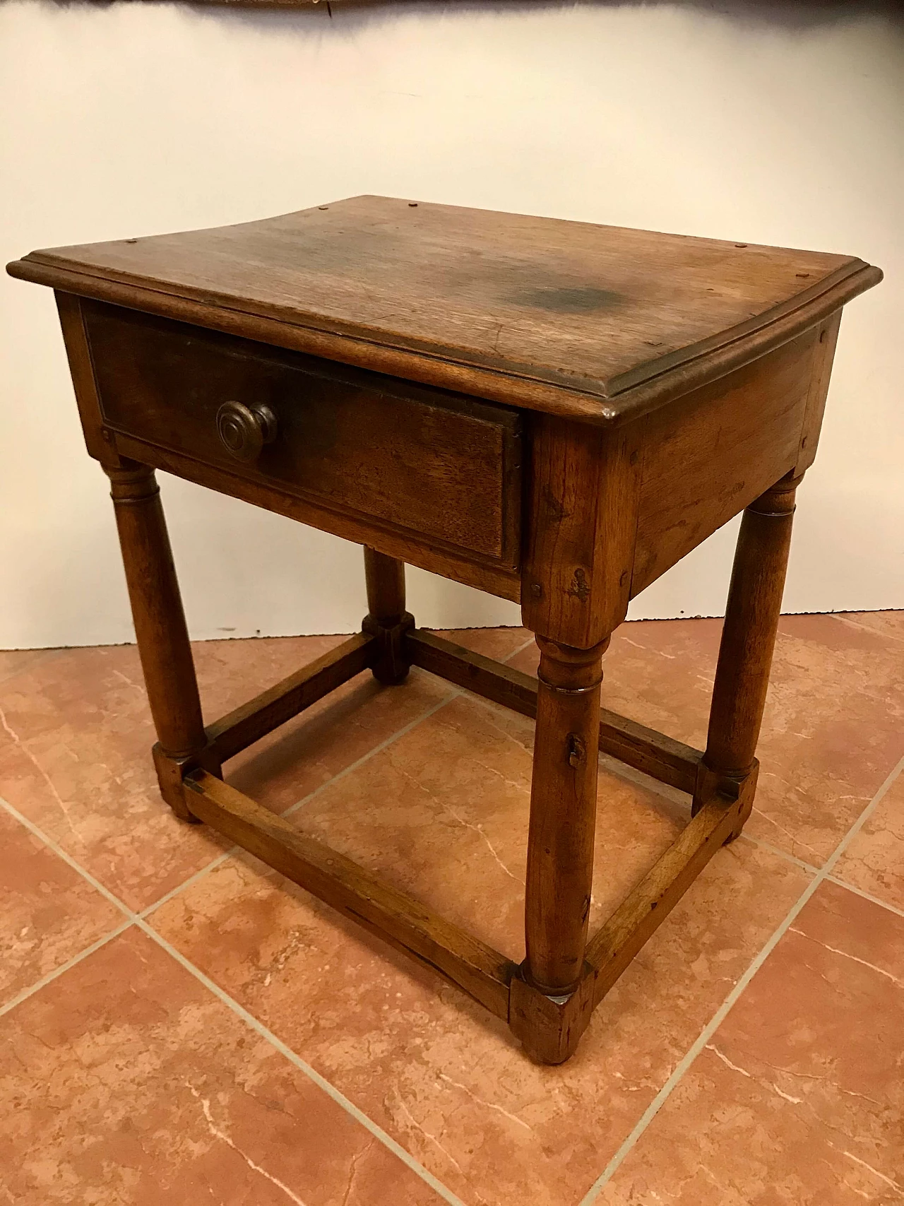 Antique Piedmontese walnut table with drawer, original early 19th century 1221693