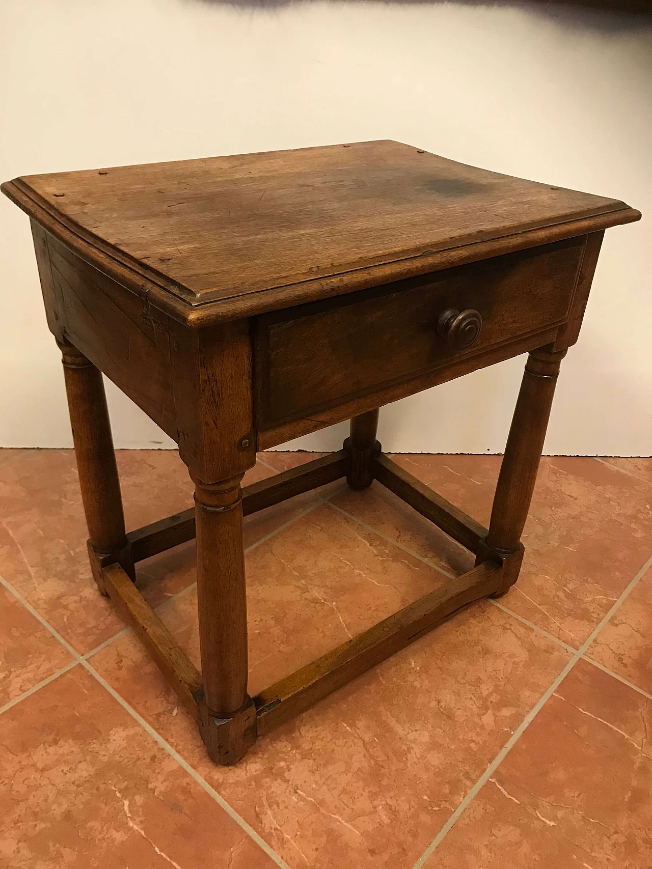 Antique Piedmontese walnut table with drawer, original early 19th century 1221694