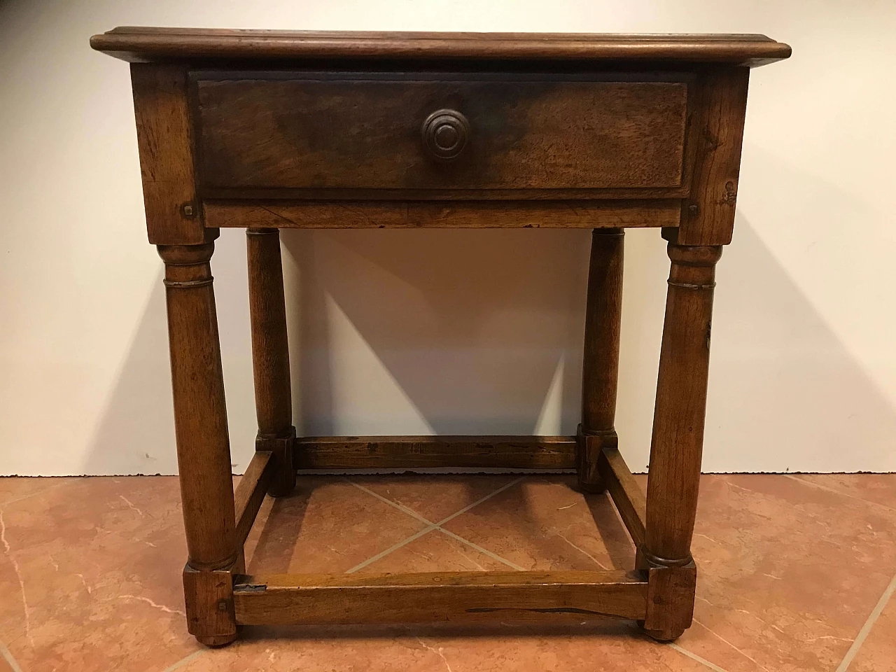 Antique Piedmontese walnut table with drawer, original early 19th century 1221695