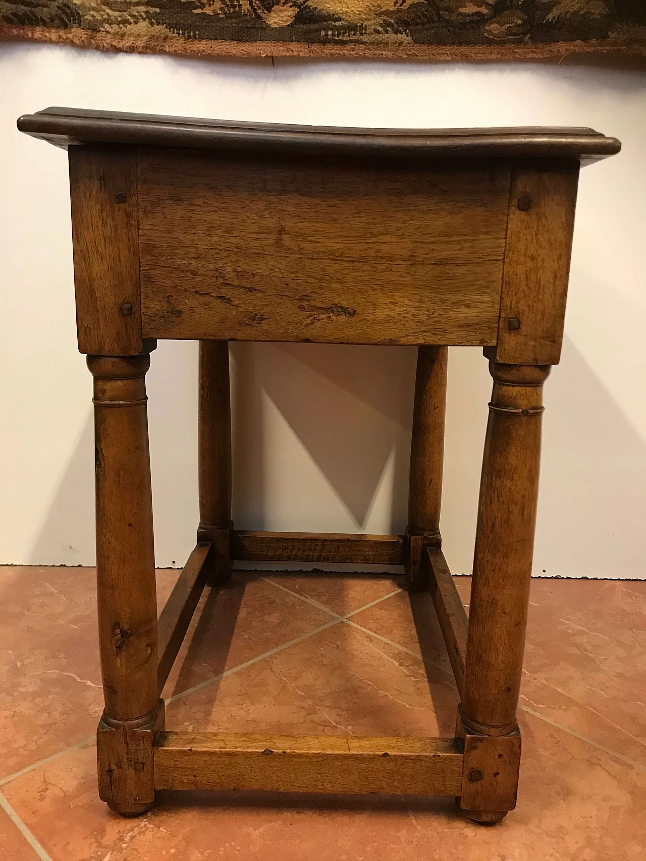 Antique Piedmontese walnut table with drawer, original early 19th century 1221696