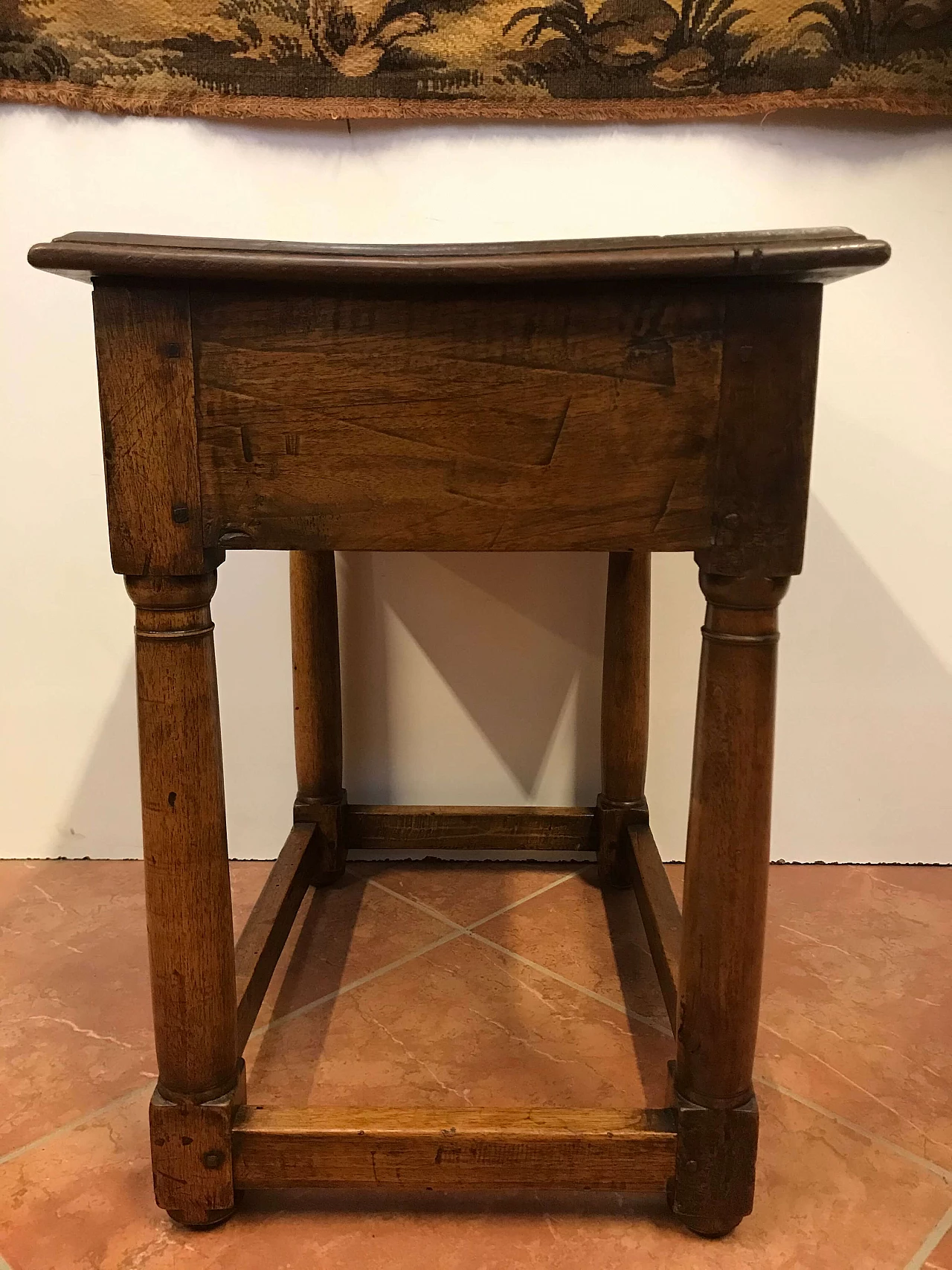Antique Piedmontese walnut table with drawer, original early 19th century 1221698