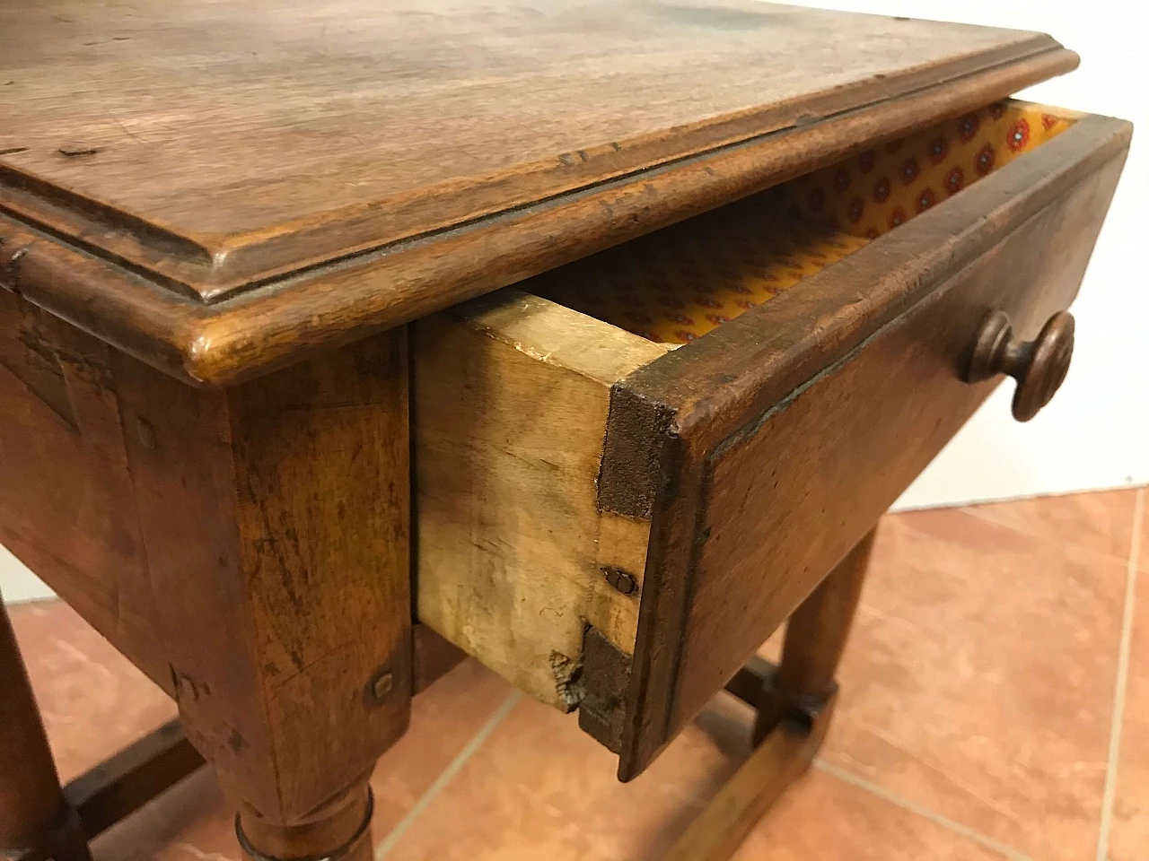 Antique Piedmontese walnut table with drawer, original early 19th century 1221700