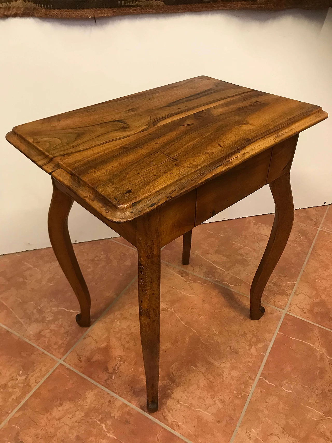 Antique Piedmontese side table in walnut with concealed drawer, original early 19th century 1221704