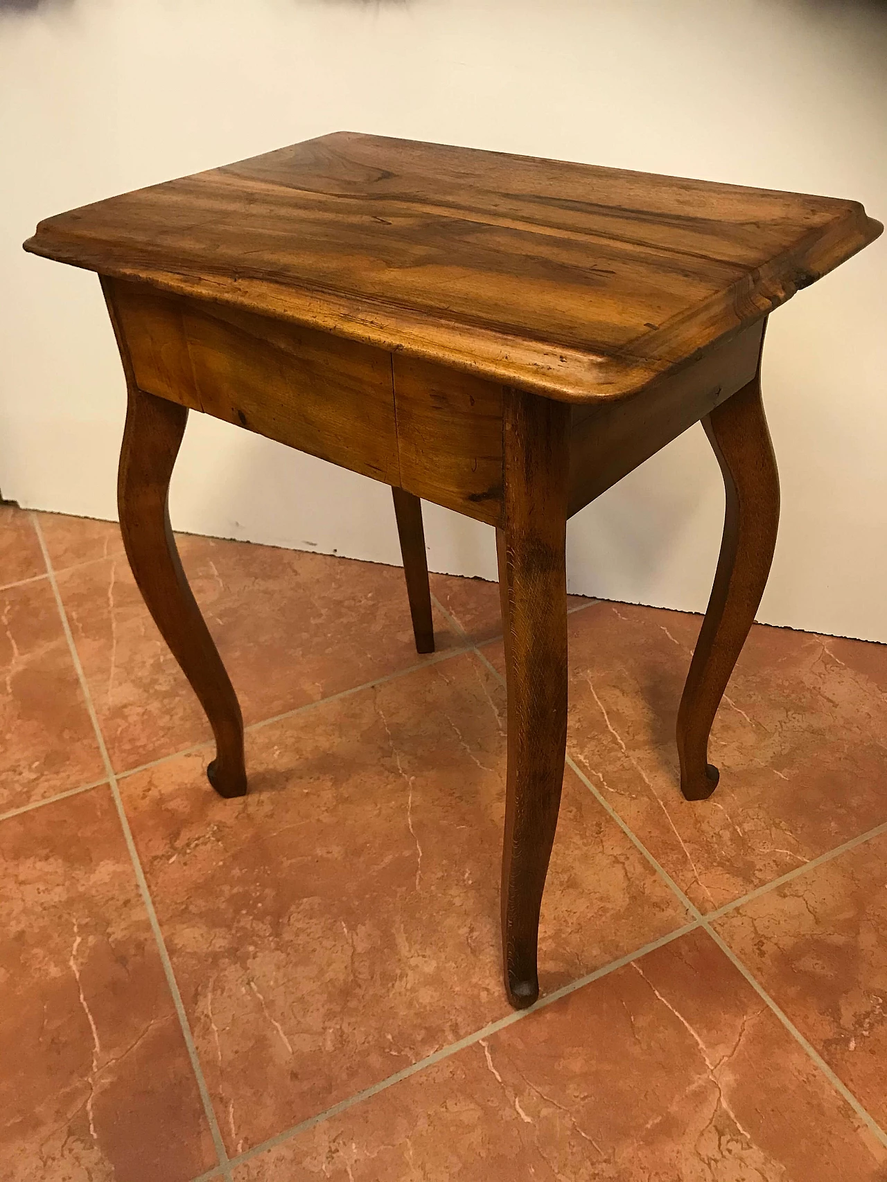 Antique Piedmontese side table in walnut with concealed drawer, original early 19th century 1221705