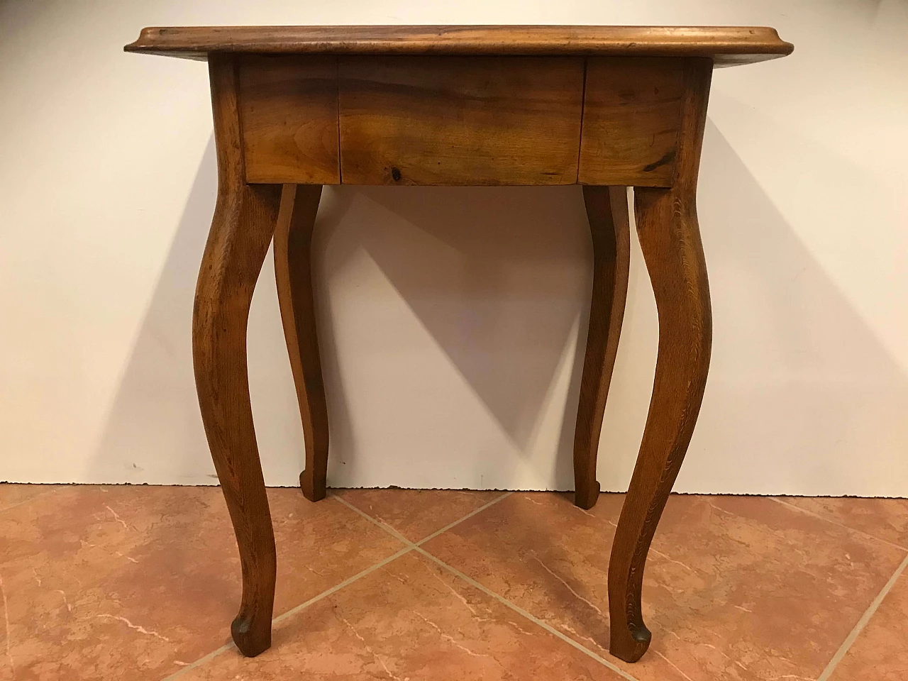 Antique Piedmontese side table in walnut with concealed drawer, original early 19th century 1221706