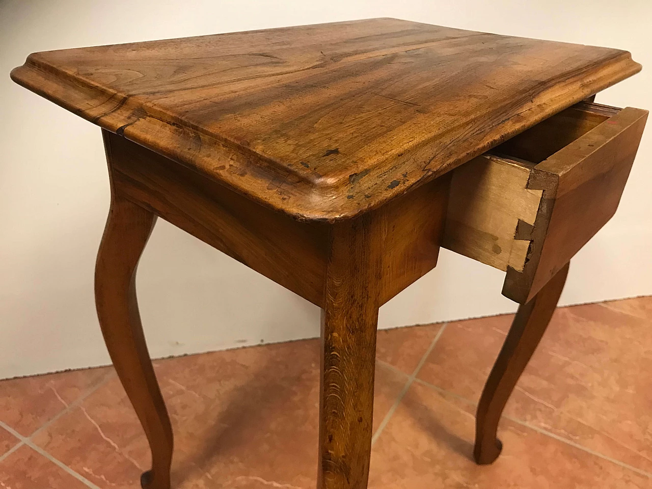 Antique Piedmontese side table in walnut with concealed drawer, original early 19th century 1221711
