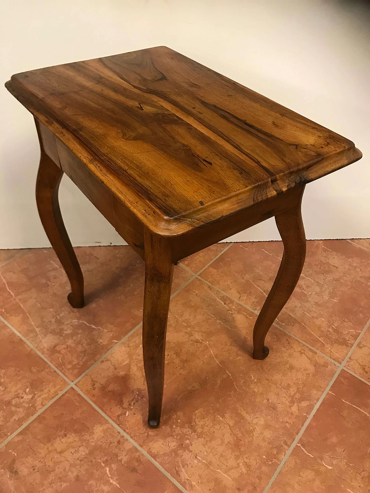 Antique Piedmontese side table in walnut with concealed drawer, original early 19th century 1221713